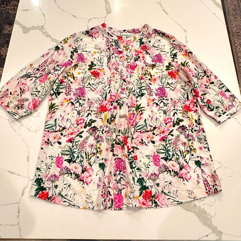 Tantrums Floral Blouse Top Womens Size XL Tunic Flowy Colorful Garden Artsy